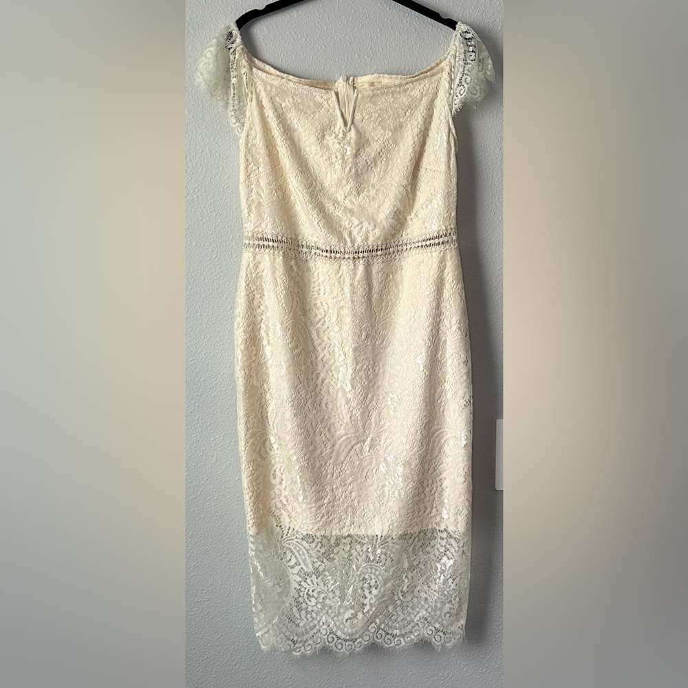 Cream Off The Shoulder Lace Cocktail/Pencil Dress NWT Size Large